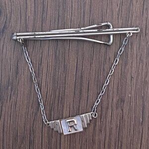 Vintage Silver Tie Clip with Chain